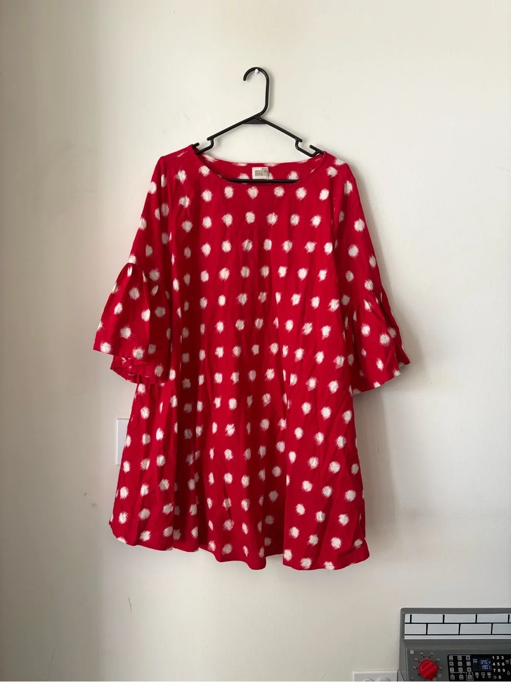 Red Polka Dot Swing Dress with Ruffle Sleeves